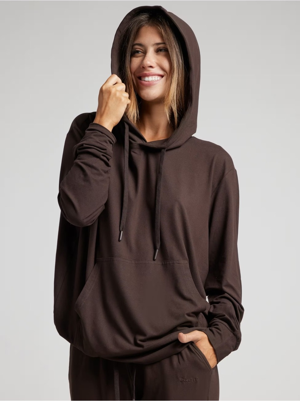 Comfrt AllDayJersey™ Hoodie- Soft Pullover Hoodie in Espresso Size M
